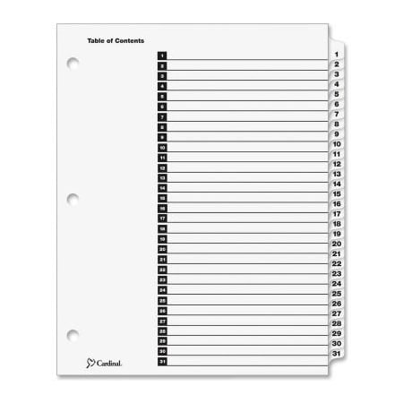 Cardinal Brands Cardinal OneStep Printable T.O.C. Divider, Printed 1 to 31, 9"x11", 31 Tabs, White/White 60113CB